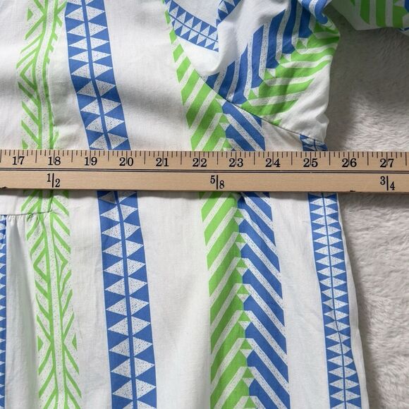 Caleoas Aztec Striped Mini Dress Womens Sz 1X White 3/4 Sleeves Button Front - Picture 9 of 11